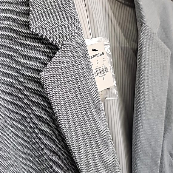 Nwt EXPRESS Powder Blue/Gray Textured Knit Collared Longsleeve Lined Blazer - Picture 6 of 15